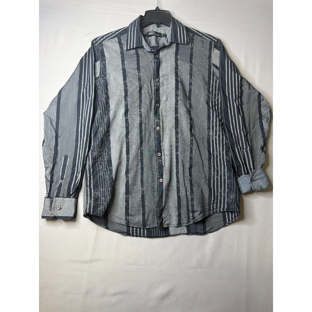 BUGATCHI Y2K Gothic Edge Long Sleeve L Patterned Striped Dark Gray Men Shirt